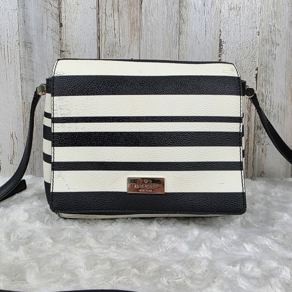 Kate Spade New York Madie Striped Crossbody Shoulder Bag in black & white